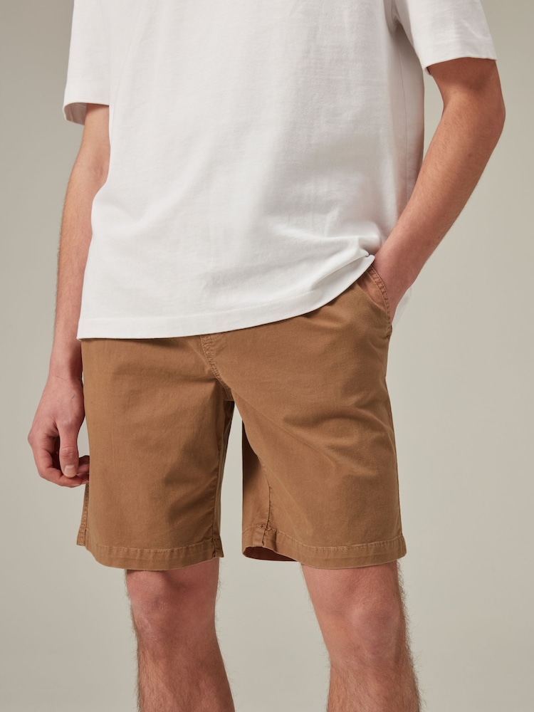 Rust Brown Washed Cotton Elasticated Waist Shorts - Image 1 of 9
