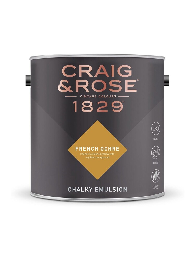 Craig & Rose Ochre Yellow Chalky Emulsion French Ochre 2.5Lt Paint - Image 2 of 2