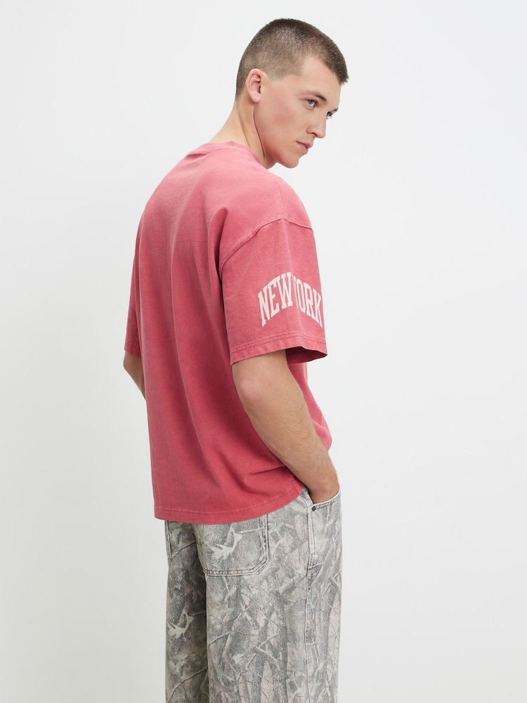 أحمر - تيشِرت بقصّة واسعة بشعار "New York" من River Island - Image 3 of 3
