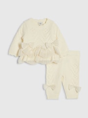 River Island Cream Bow Tulle Knit Leggings Set - Image 1 of 1