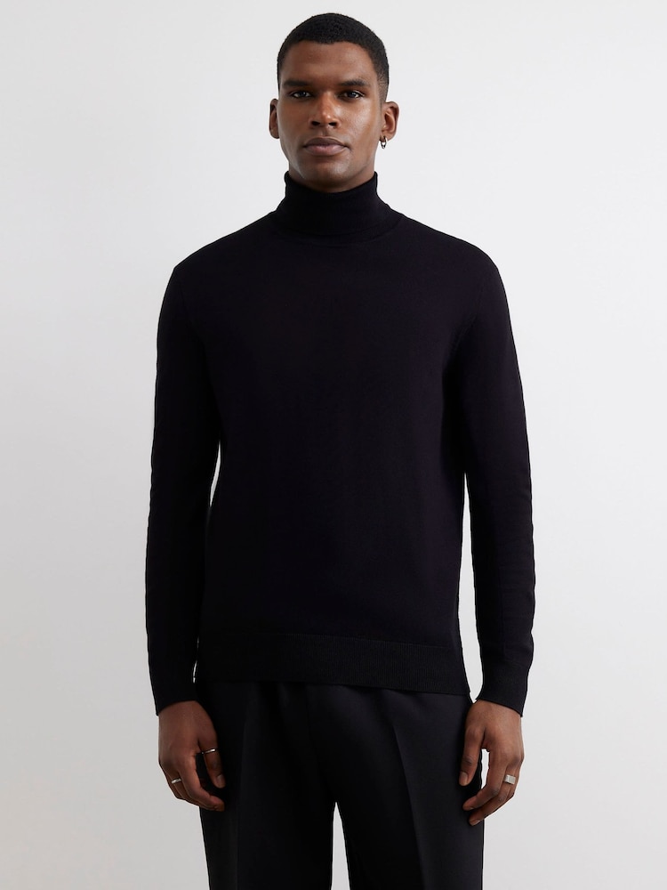 River Island Black Slim Fit Roll Neck Jumper - Image 1 of 4 River Island Black Slim Fit Roll Neck Jumper - Image 1 of 4