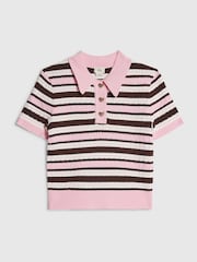 River Island Brown Stripe Polo Top - Image 1 of 4