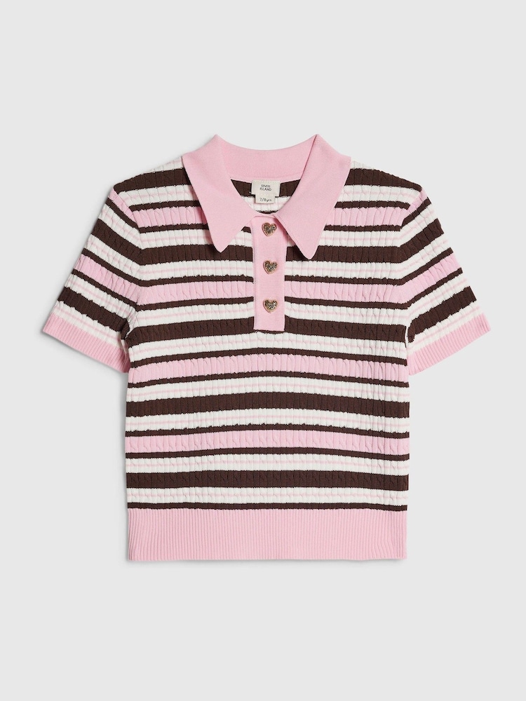 River Island Brown Stripe Polo Top - Image 1 of 4