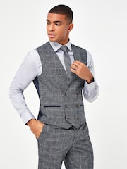 Navy Blue Check Suit: Waistcoat - Image 1 of 4