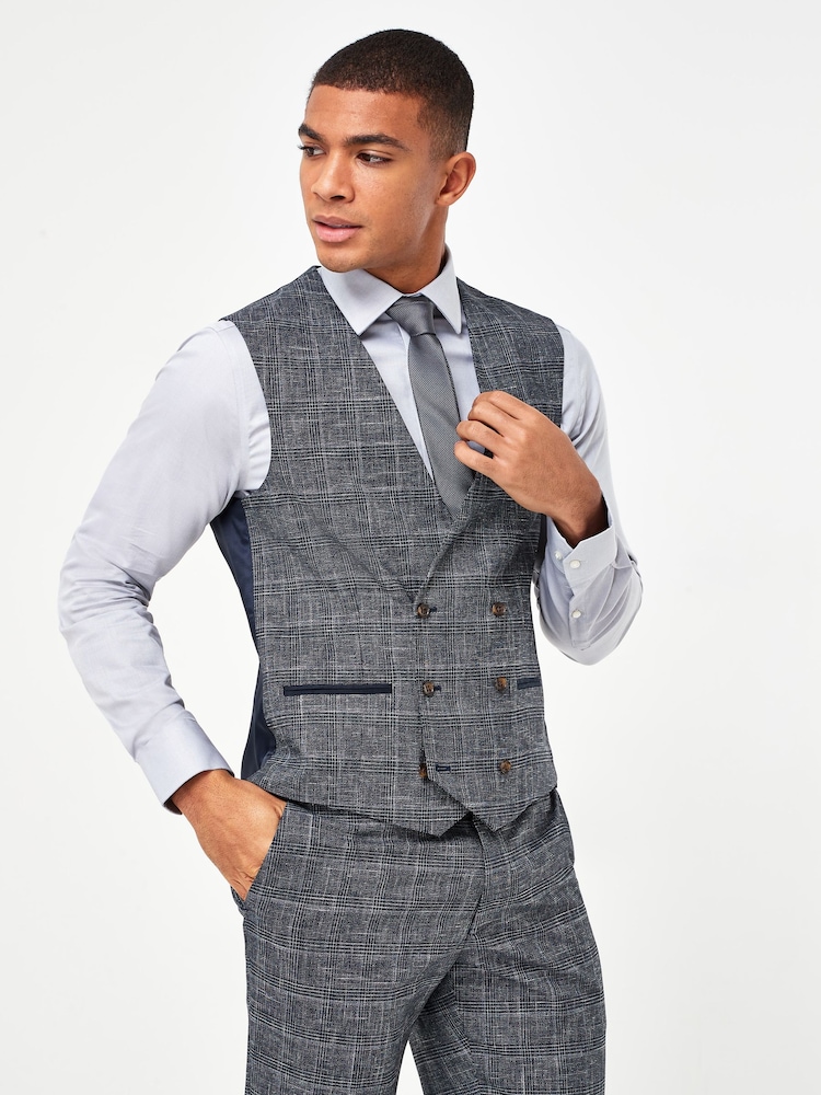 Navy Blue Check Suit: Waistcoat - Image 1 of 4 Navy Blue Check Suit: Waistcoat - Image 1 of 4