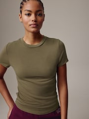 Khaki Green Soft Touch Ribbed Short Sleeve T-Shirt with TENCEL™ Lyocell - Image 1 of 6