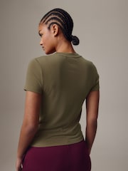 Khaki Green Soft Touch Ribbed Short Sleeve T-Shirt with TENCEL™ Lyocell - Image 2 of 6