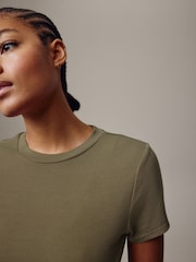 Khaki Green Soft Touch Ribbed Short Sleeve T-Shirt with TENCEL™ Lyocell - Image 3 of 6