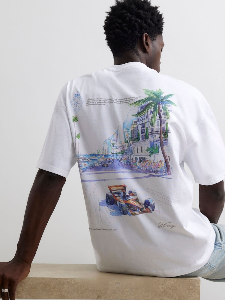 River Island White Oversized F1 Palm Tree Graphic T-Shirt - Image 1 of 4