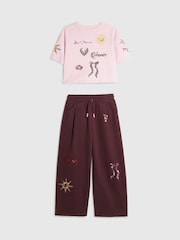 River Island Pink Cropped Embroidered T-Shirt & Joggers Set - Image 1 of 4