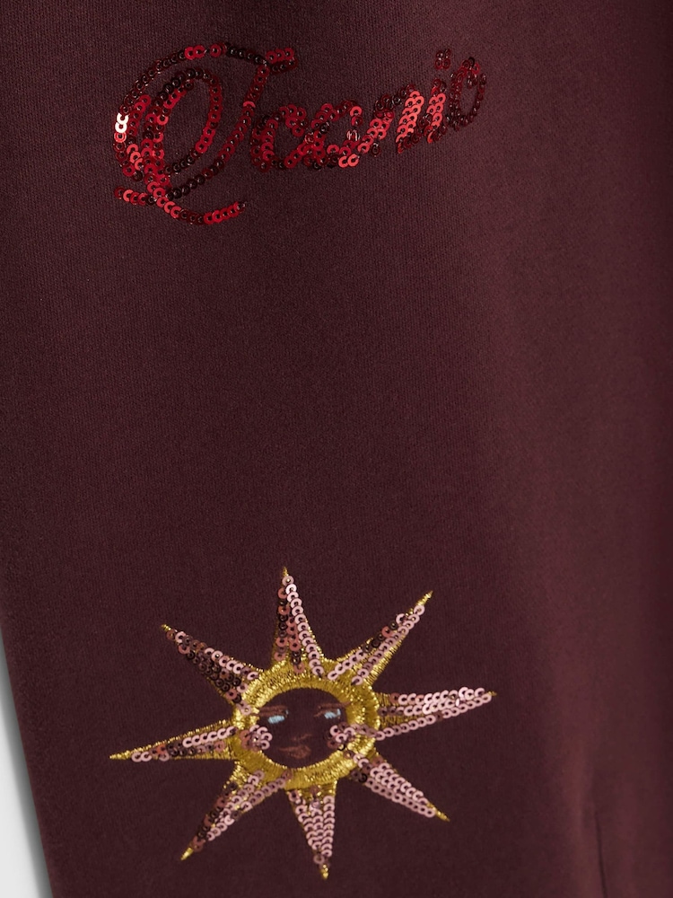 River Island Pink Cropped Embroidered T-Shirt & Joggers Set - Image 4 of 4