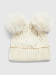 River Island Cream Double Pom Beanie - Image 2 of 3