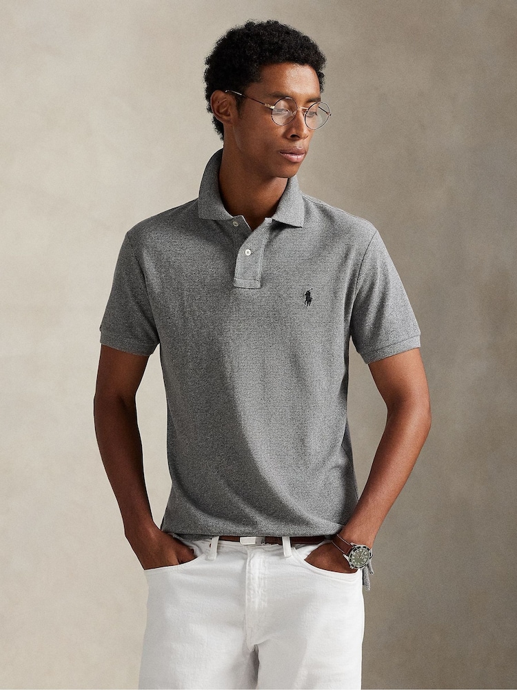 Polo Ralph Lauren Grey Custom Fit Pique Polo Shirt - Image 1 of 7
