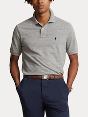 Polo Ralph Lauren Grey Custom Fit Pique Polo Shirt - Image 5 of 7