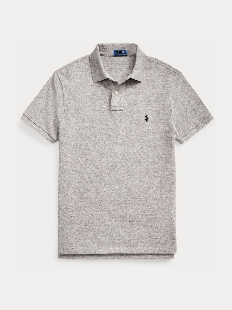 Polo Ralph Lauren Grey Custom Fit Pique Polo Shirt - Image 7 of 7