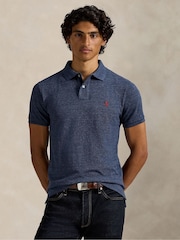 Polo Ralph Lauren Blue Custom Fit Pique Polo Shirt - Image 1 of 4