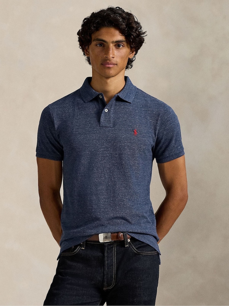 Polo Ralph Lauren Blue Custom Fit Pique Polo Shirt - Image 1 of 4