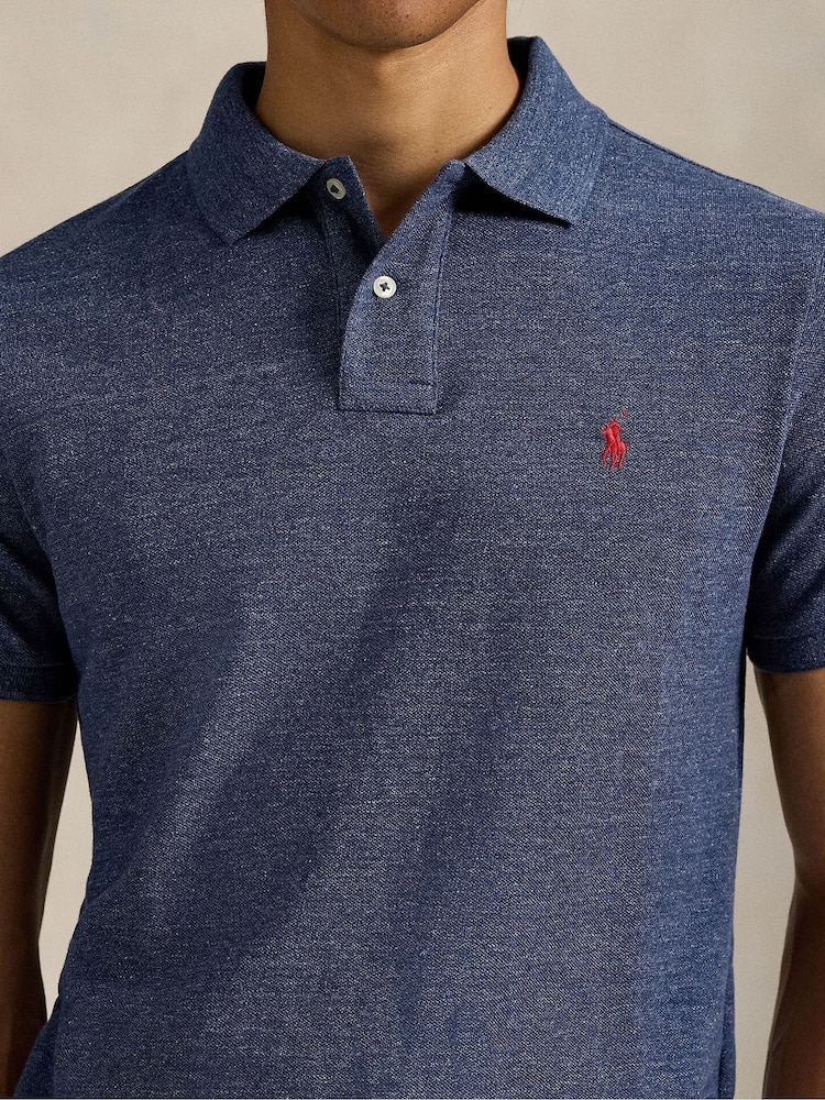 Polo Ralph Lauren Blue Custom Fit Pique Polo Shirt - Image 4 of 4