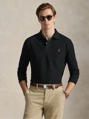 Polo Ralph Lauren Black Custom Fit Pique Long Sleeve Polo Shirt - Image 1 of 3
