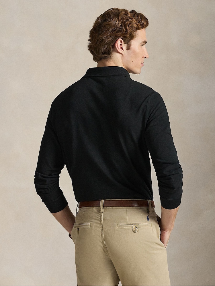 Polo Ralph Lauren Black Custom Fit Pique Long Sleeve Polo Shirt - Image 2 of 3