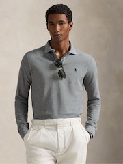 Polo Ralph Lauren Grey Custom Fit Pique Long Sleeve Polo Shirt - Image 1 of 9