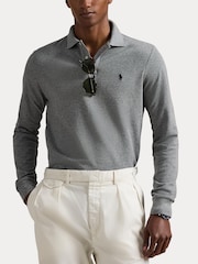 Polo Ralph Lauren Grey Custom Fit Pique Long Sleeve Polo Shirt - Image 7 of 9