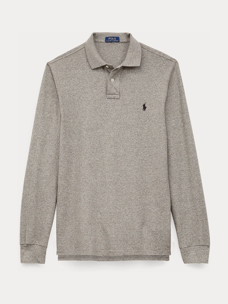 Polo Ralph Lauren Grey Custom Fit Pique Long Sleeve Polo Shirt - Image 9 of 9