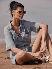 Blue Short Sleeved TENCEL™/Linen Blend Playsuit - Image 2 of 5