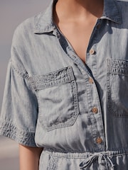Blue Short Sleeved TENCEL™/Linen Blend Playsuit - Image 3 of 5