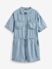 Blue Short Sleeved TENCEL™/Linen Blend Playsuit - Image 4 of 5