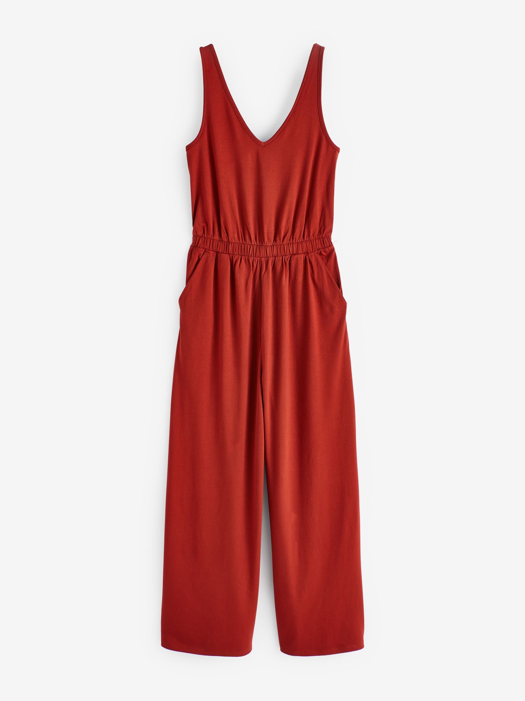 Buy Red Rust Jersey Wide Leg V-Neck Sleeveless Jumpsuit from