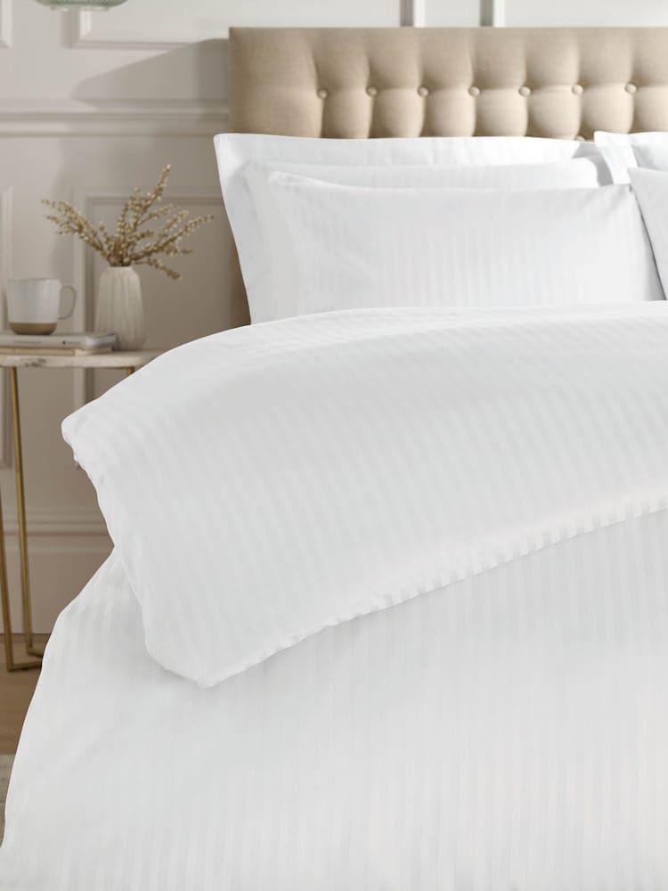Catherine Lansfield White Satin Stripe Duvet Cover and Pillowcase Set - Image 2 of 3