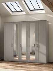 Wiemann Pebble Grey Truro 5 Door Wood and Mirror Semi Fitted Wardrobe - Image 1 of 6