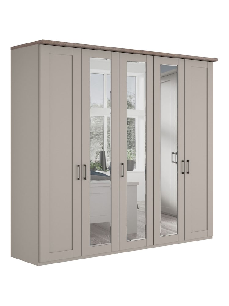 Wiemann Pebble Grey Truro 5 Door Wood and Mirror Semi Fitted Wardrobe - Image 2 of 6