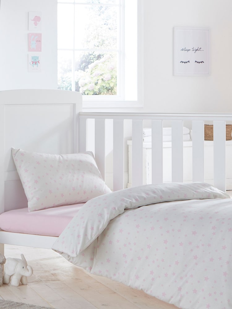 Silentnight Pink Kids Safe Nights Pink Star Cot Bed 100% Cotton Duvet Cover and Pillowcase Set - Image 2 of 11
