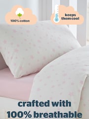 Silentnight Pink Kids Safe Nights Pink Star Cot Bed 100% Cotton Duvet Cover and Pillowcase Set - Image 7 of 11