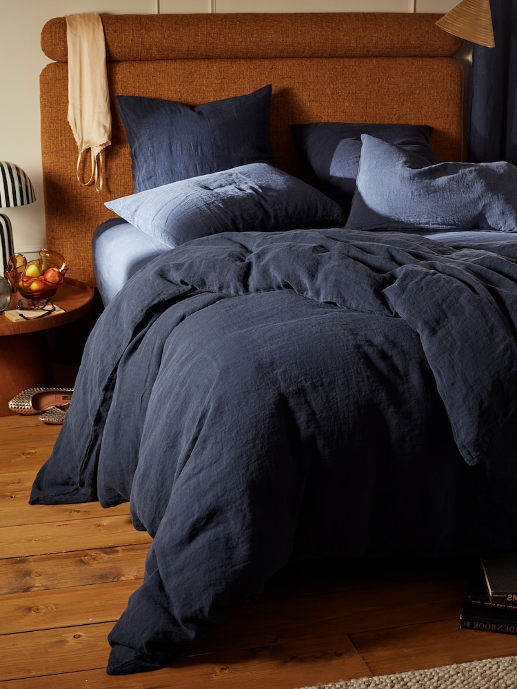 Secret Linen Store Navy Linen Duvet Cover - Image 2 of 5 Secret Linen Store Navy Linen Duvet Cover - Image 2 of 5