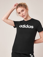 adidas Black Slim Sportswear Essentials Logo 100% Cotton T-Shirt - Image 1 of 5