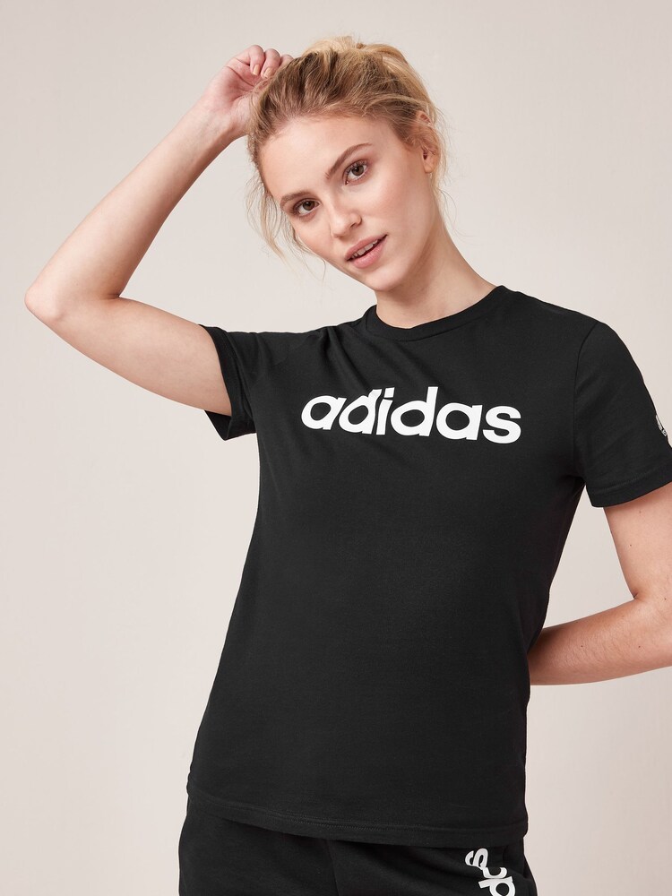 adidas Black Slim Sportswear Essentials Logo 100% Cotton T-Shirt - Image 1 of 5
