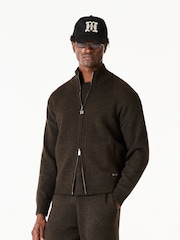 MAUVAIS Brown Monogram Montreux Knit Zip Jacket - Image 1 of 5
