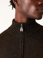 MAUVAIS Brown Monogram Montreux Knit Zip Jacket - Image 4 of 5