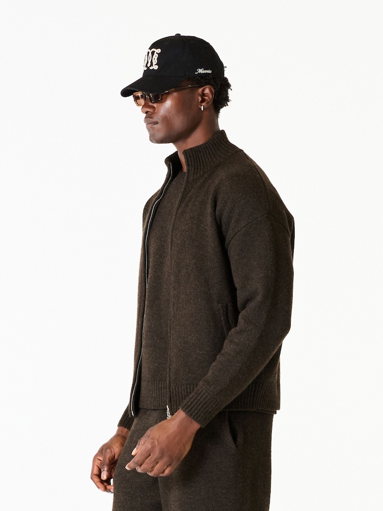 MAUVAIS Brown Monogram Montreux Knit Zip Jacket - Image 5 of 5