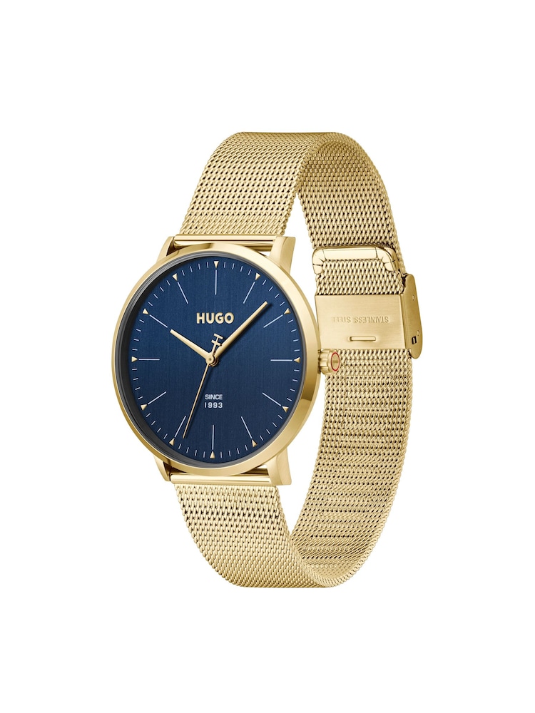 HUGO Gold IP Mesh Bracelet Watch - Image 5 of 5