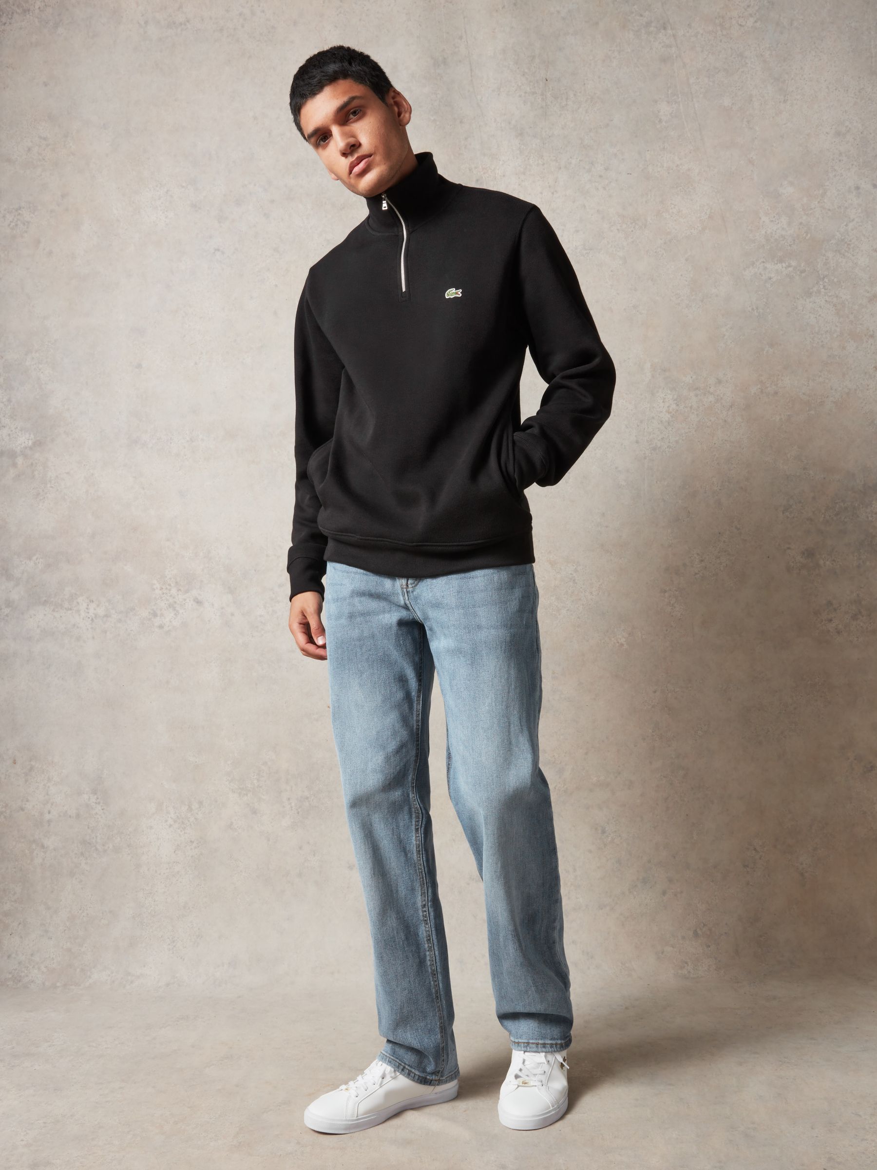 Buy Lacoste Black Regular Fit High Neck Quarter Zip Sweatshirt
