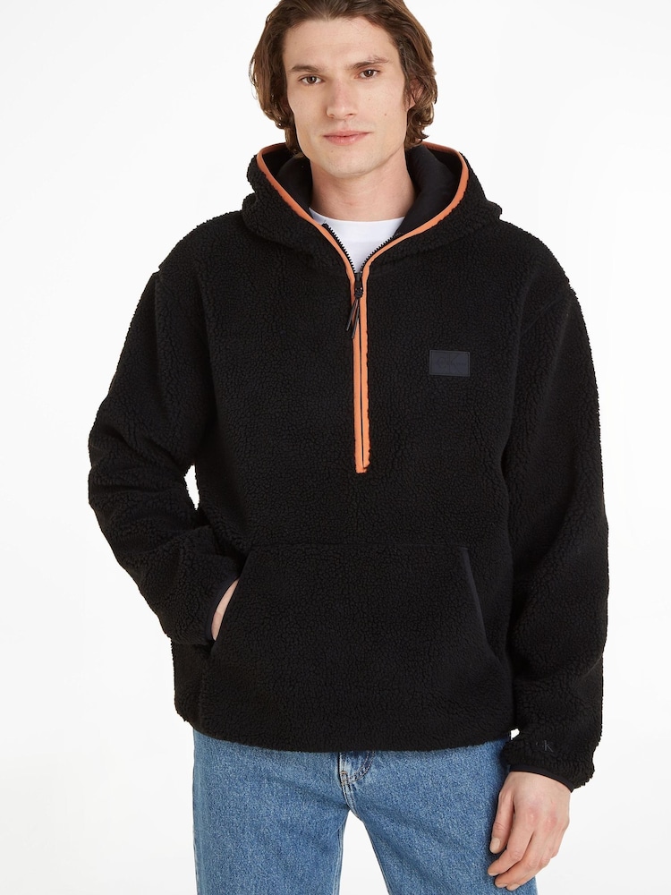 Calvin Klein Jeans Sherpa Half Zip Black Hoodie - Image 1 of 6 Calvin Klein Jeans Sherpa Half Zip Black Hoodie - Image 1 of 6