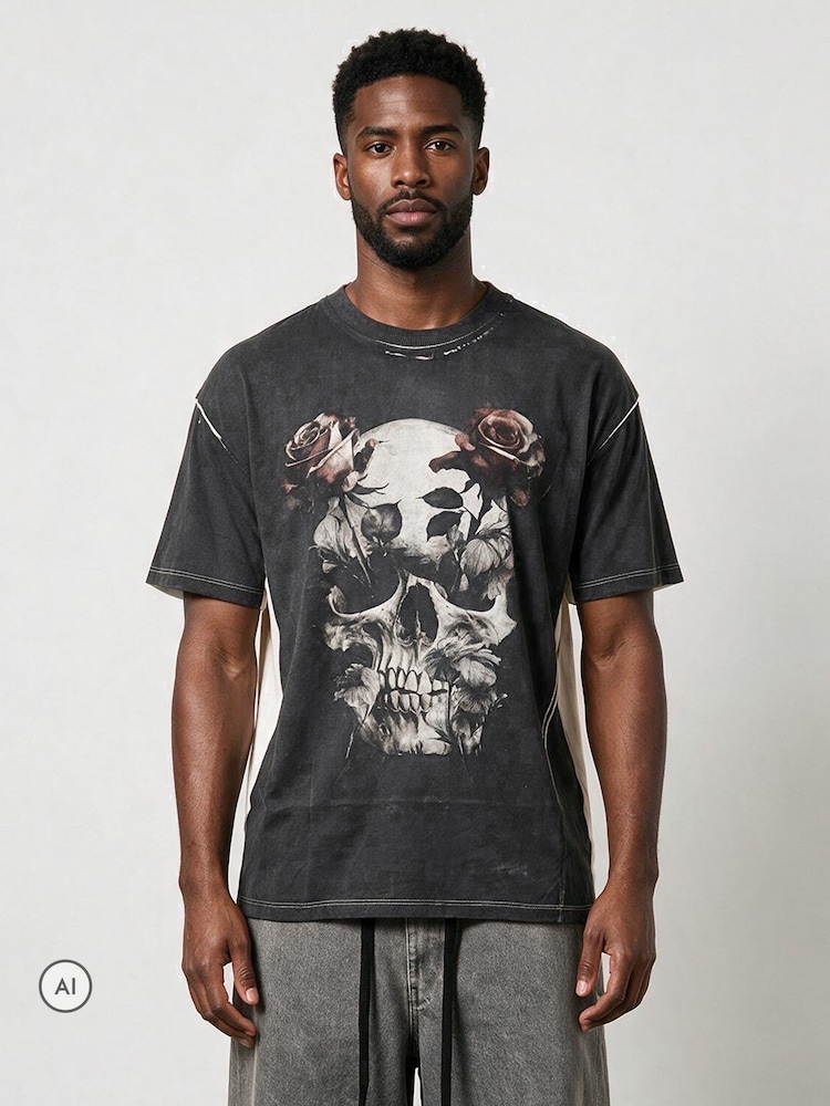 Religion Black Skull Cross Rose T-Shirt - Image 2 of 6