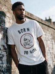 Religion White Born To Ride Skull T-Shirt - Image 1 of 6