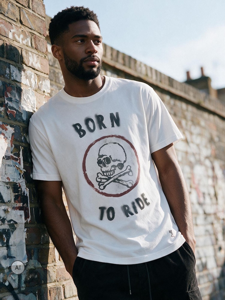 Religion White Born To Ride Skull T-Shirt - Image 1 of 6
