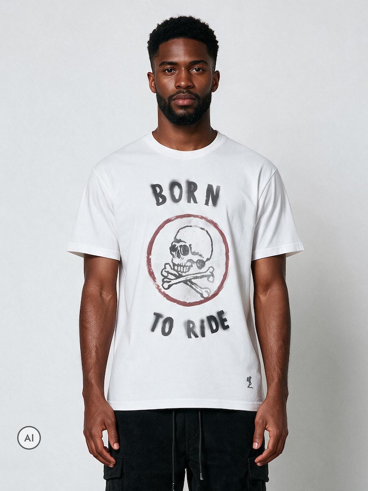 Religion White Born To Ride Skull T-Shirt - Image 2 of 6