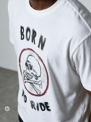 Religion White Born To Ride Skull T-Shirt - Image 6 of 6